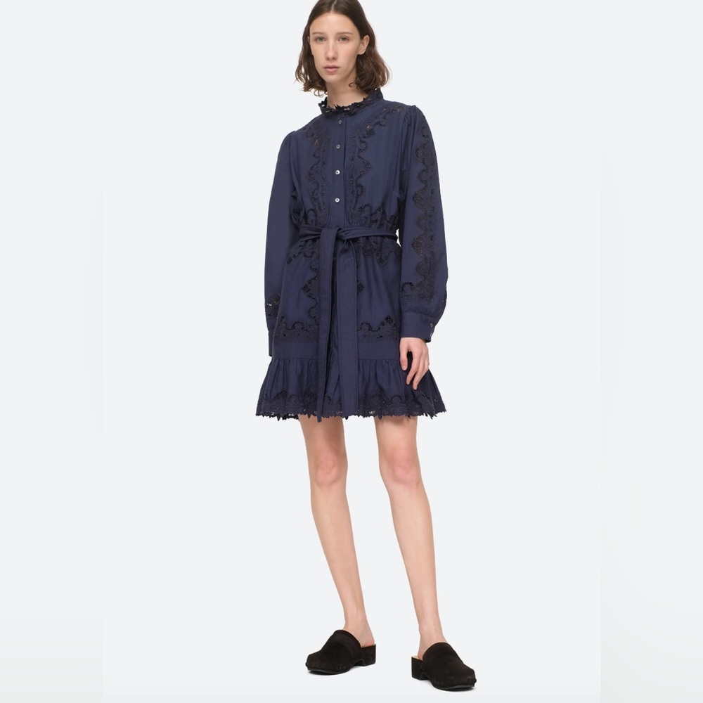 NWT $395 Sea Anita Eyelet Long Sleeve Button Dress
